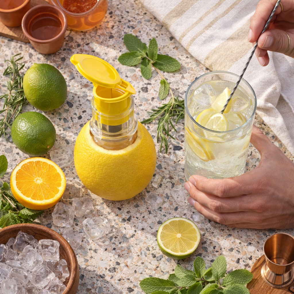 KUBOZN® 2-in-1 Mini Citrus Juicer – Mess-Free, Seed-Free, Effortless Squeeze Lemon & Orange Press for Everyday Kitchen Use