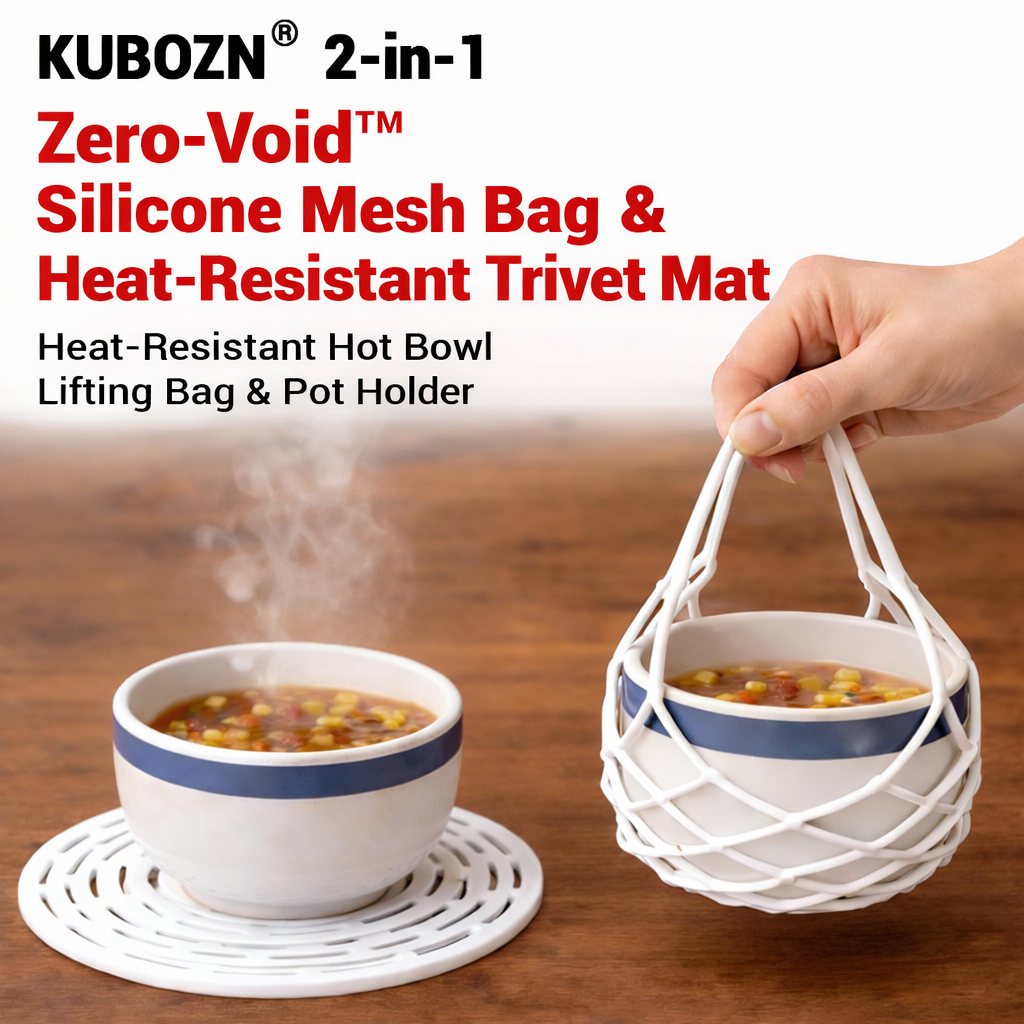 KUBOZN® 2-in-1 Zero-Void™ Silicone Mesh Bag & Heat-Resistant Trivet Mat for Hot Bowls