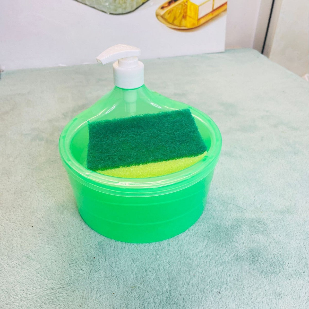 KUBOZN® Premium Dish Soap Dispenser – One-Hand Press, Refillable & Mess-Free + Free Sponge Included