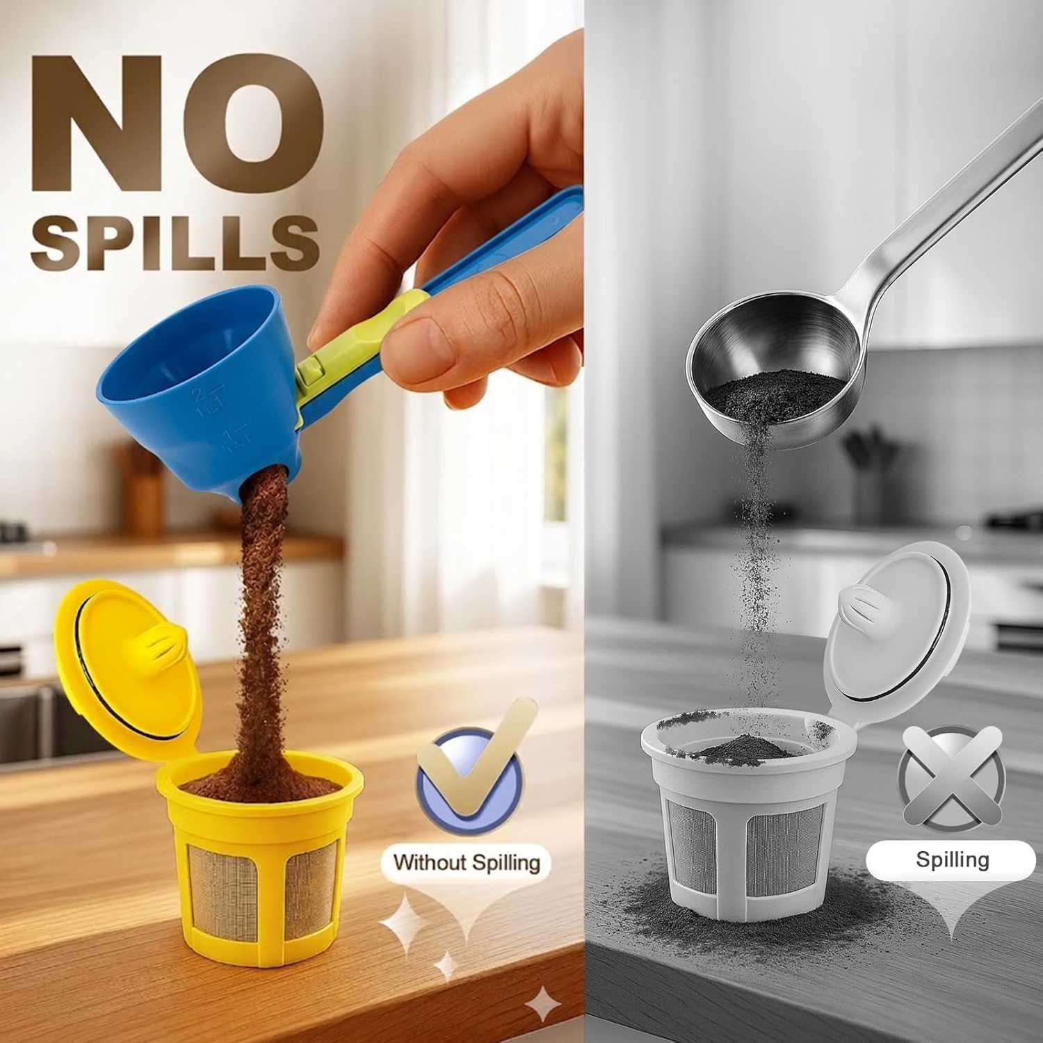 KUBOZN® 2-in-1 Spill-Proof Scoop & Funnel — For Coffee, Protein & Baking