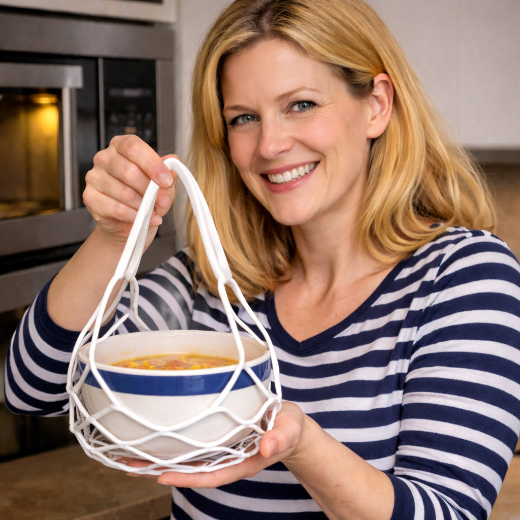 KUBOZN® 2-in-1 Silicone Mesh Bag & Heat-Resistant Trivet Mat for Hot Bowls (Offer)