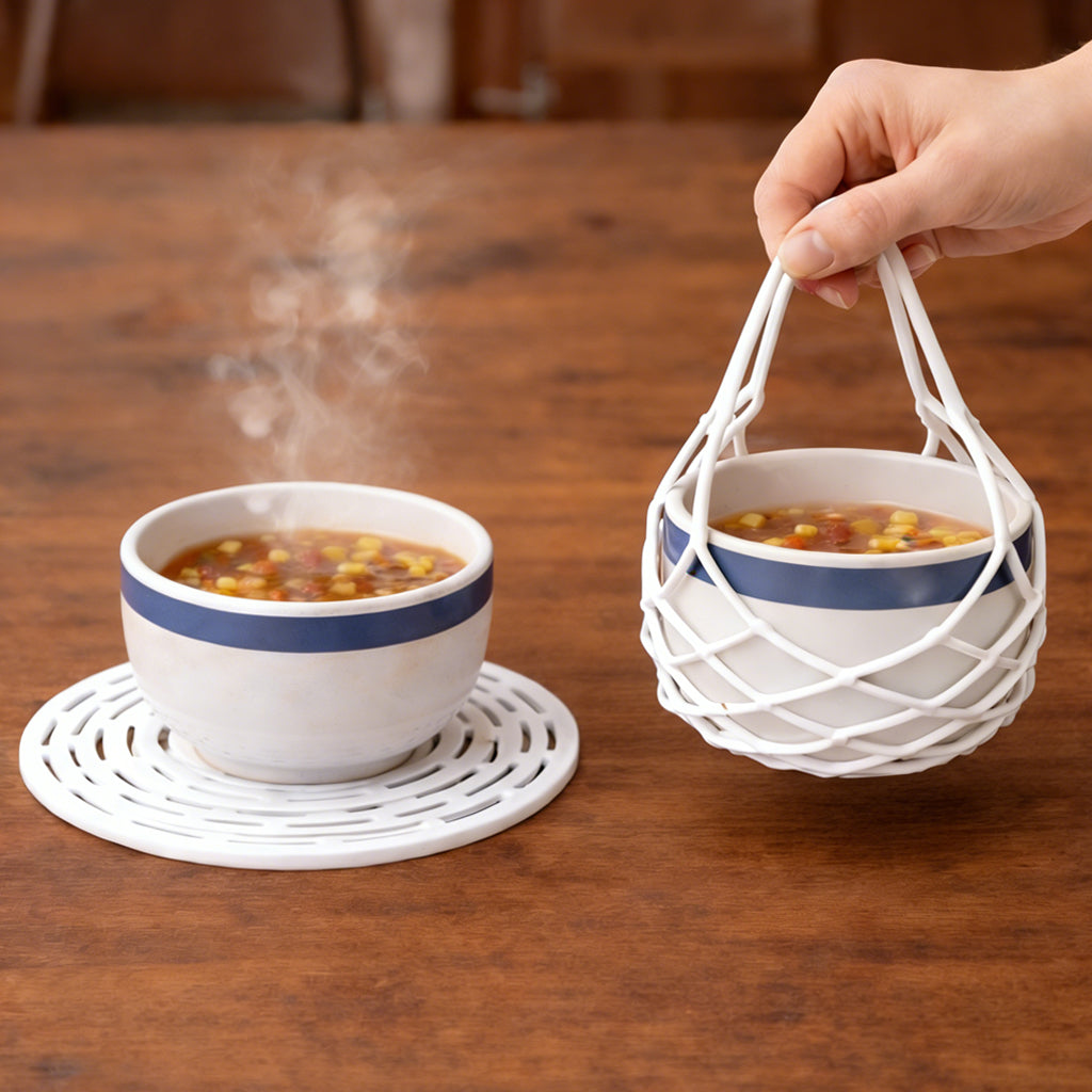 KUBOZN® 2-in-1 Silicone Mesh Bag & Heat-Resistant Trivet Mat for Hot Bowls (Offer)