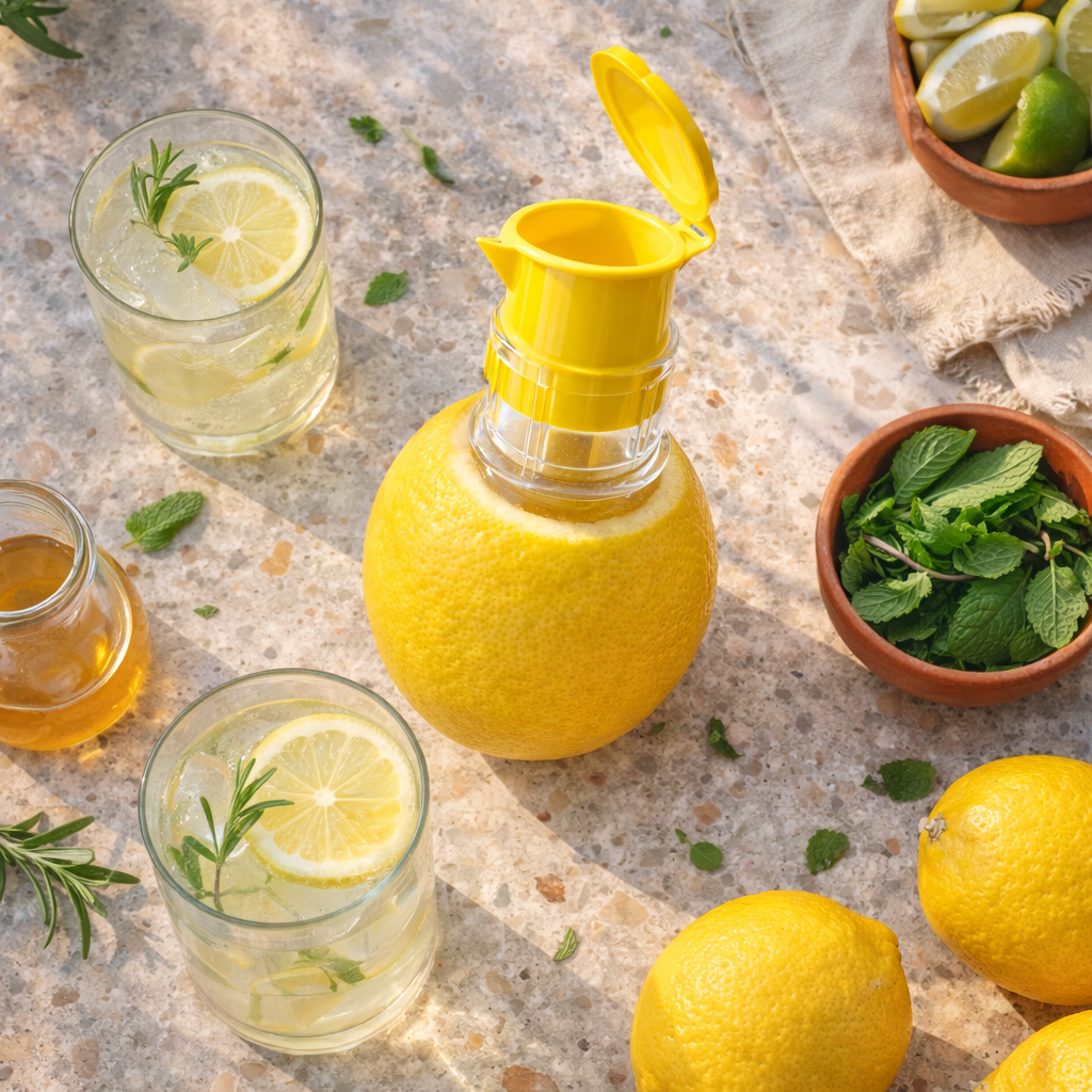 KUBOZN® 2-in-1 Mini Citrus Juicer – Mess-Free, Seed-Free, Effortless Squeeze Lemon & Orange Press for Everyday Kitchen Use