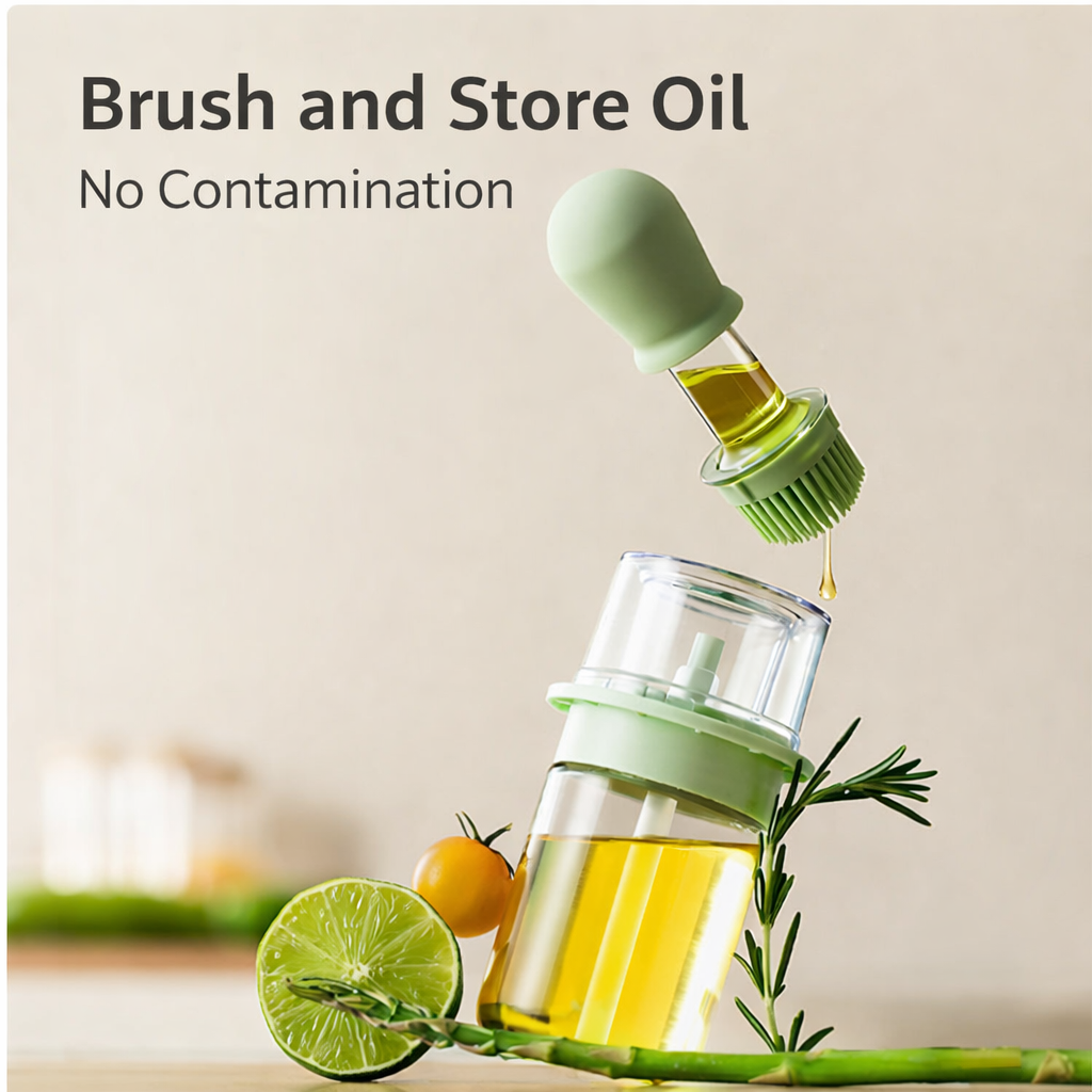KUBOZN® 2-in-1 Glass Oil Bottle with Integrated Brush — The Precision Squeeze-to-Baste Solution for Fresh-Separated, Mess-Free Cooking
